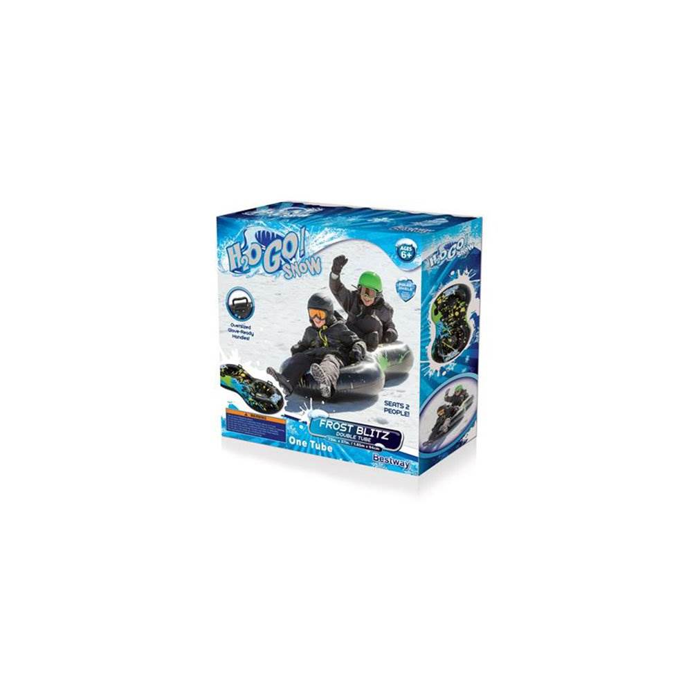 H2OGO! Frost Blitz Inflatable Durable Kids Double 2 Seat Snow Tube Sled, Black
