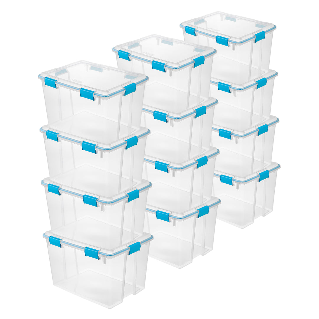 Sterilite 80-Qt Clear Plastic Stackable Storage Bin w/ Gasket Latch Lid, 12 Pack