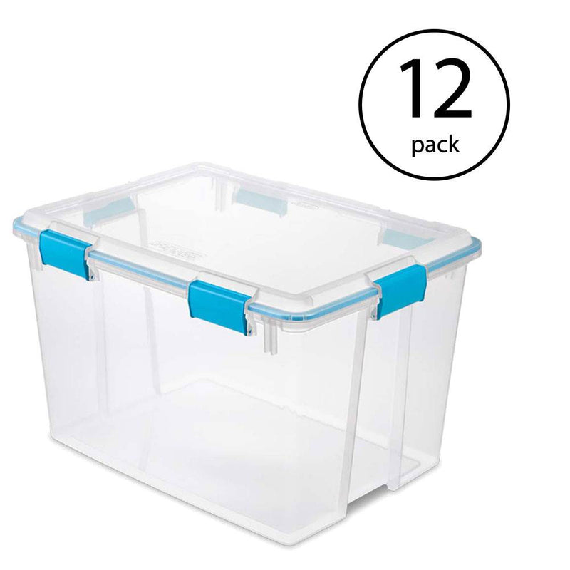 Sterilite 80-Qt Clear Plastic Stackable Storage Bin w/ Gasket Latch Lid, 12 Pack
