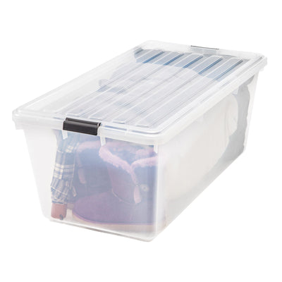 IRIS USA 585395 91 Qt Buckle Down Storage Box Container with Lid, Clear (4 Pack)