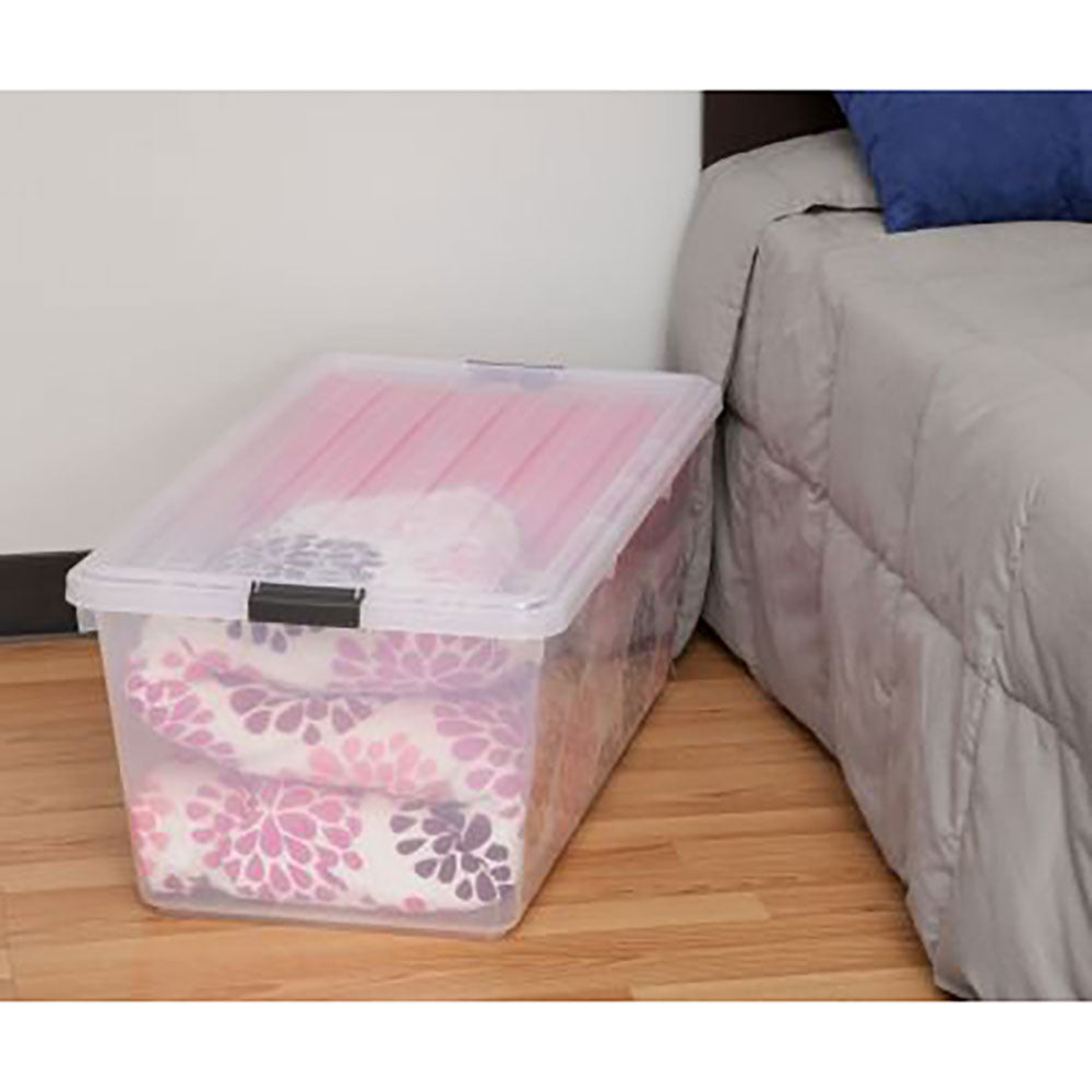 IRIS USA Large 91 Qt Buckle Down Storage Caddy Bin Tote Container w/ Lid (3 PK)
