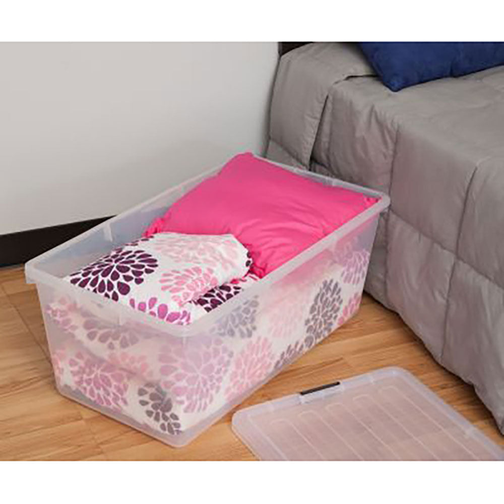IRIS USA Large 91 Quart Clear Plastic Latched Stack Storage Container Box