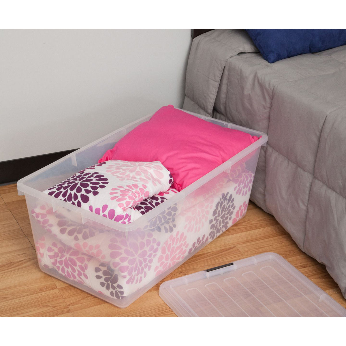 IRIS USA 585395 91 Qt Buckle Down Storage Box Container with Lid, Clear (4 Pack)