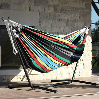 Vivere Outdoor Cotton Double Hammock with Universal Steel Stand Combo, Rio Night