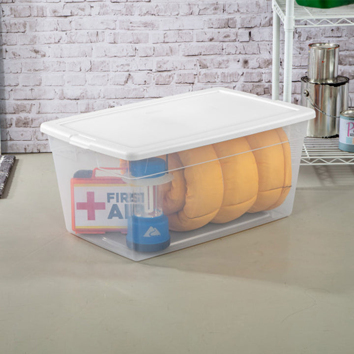 Sterilite 90 Quart Storage Box Container with Clear Base & White Lid, (8 Pack)