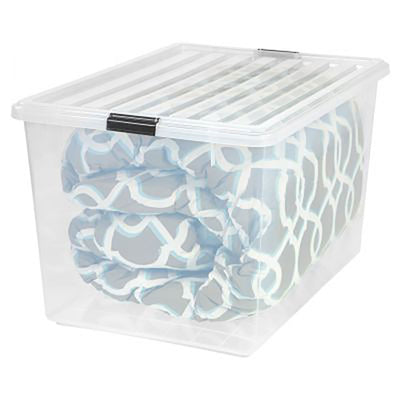 IRIS Large 132 Qt Buckle Down Snap Handle Storage Caddy Bin Tote w/ Lid, Clear