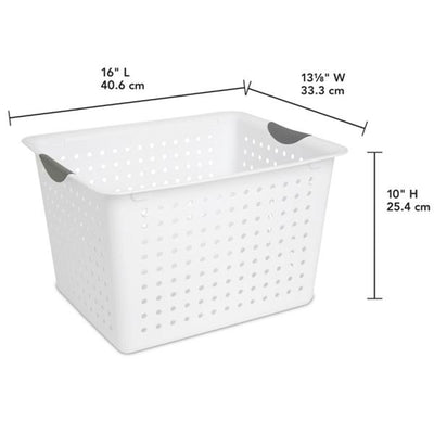 Sterilite Deep Ultra Nesting Plastic Storage Bin Basket Tote, White (12 Pack)