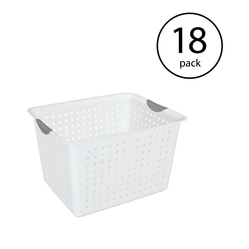 Sterilite Deep Ultra Plastic Storage Bin Organizer Basket with Handles (18 Pack)