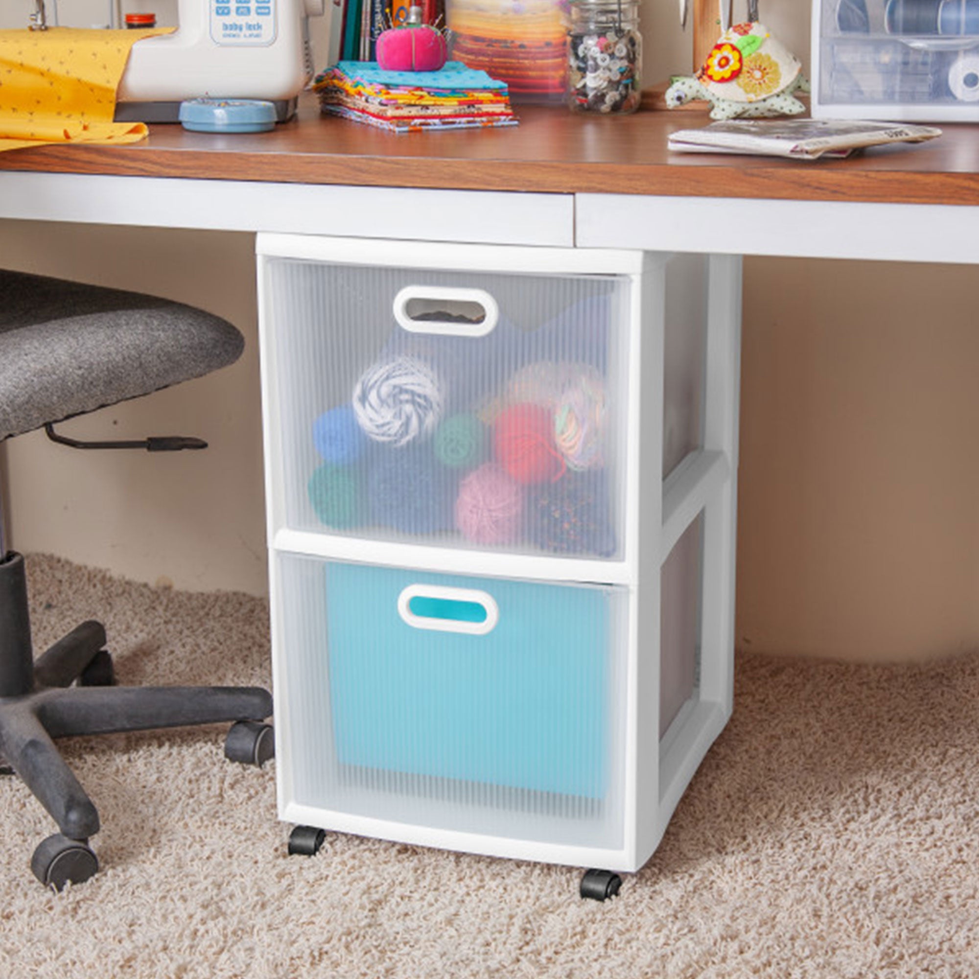 Sterilite Ultra 2 Drawer Filing Storage Cart, Plastic Rolling Organizer, 6 Pack - VMInnovations