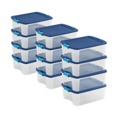 Sterilite 12 Gallon Latch & Carry Storage Box Lidded Containers, Clear, 12 Pack