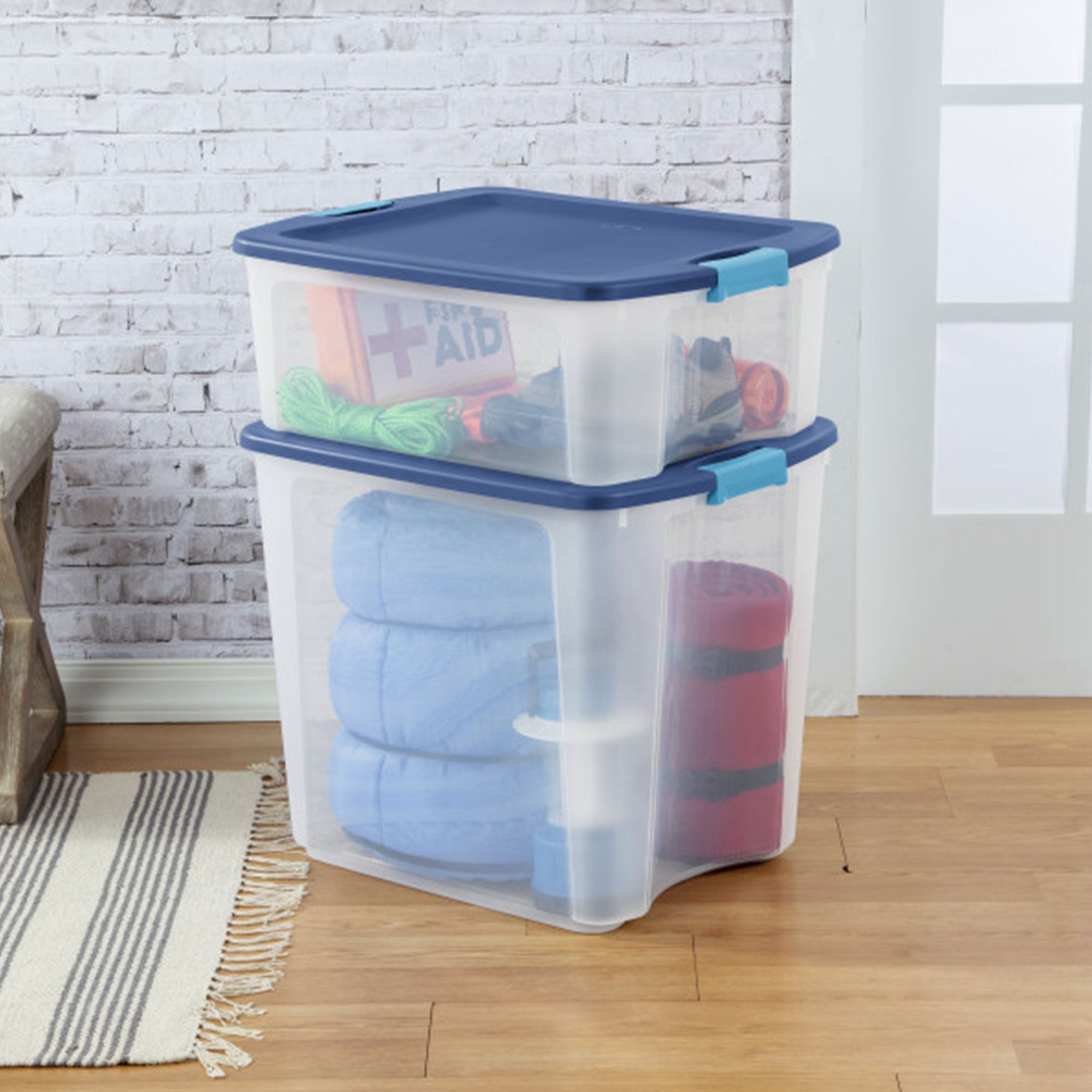 Sterilite 12 Gal Latch and Carry Stackable Storage Bin with Latching Lid, 6 Pack