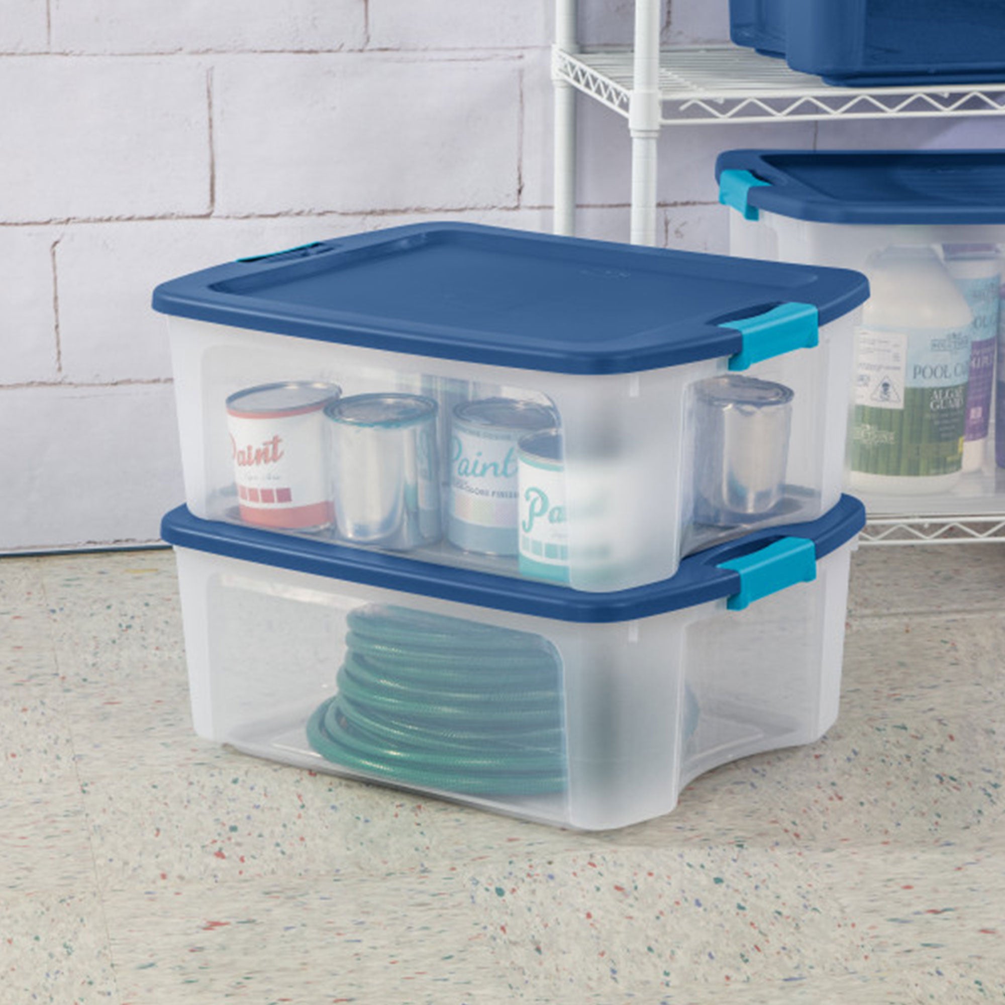 Sterilite 12 Gal Latch and Carry Stackable Storage Bin with Latching Lid, 6 Pack