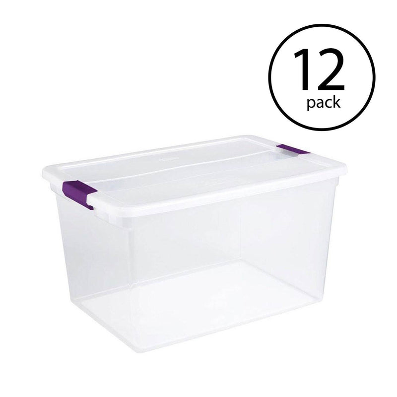 Sterilite 66 Quart Clear Plastic Latching Handle Storage Container Tote, 12 Pack - VMInnovations