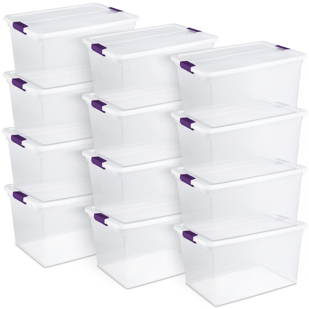 Sterilite 66 Quart Clear Plastic Latching Handle Storage Container Tote, 12 Pack