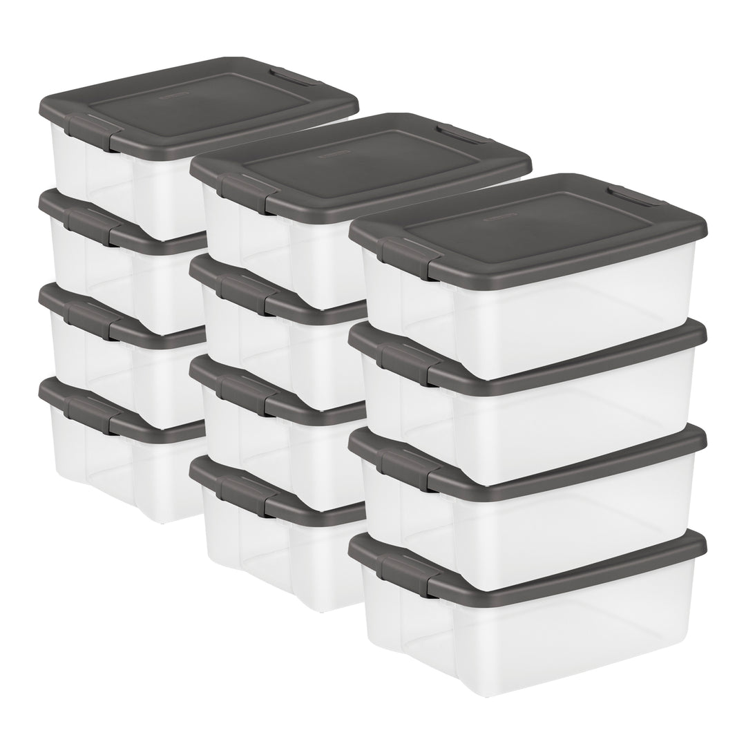 Sterilite 25 Qt. Shelf Tote Driftwood Lid Clear Base w/Platinum Latches(36 Pack)