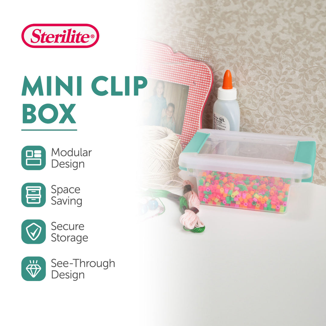 Sterilite Plastic Mini Clip Storage Box Container with Latching Lid, 18 Pack