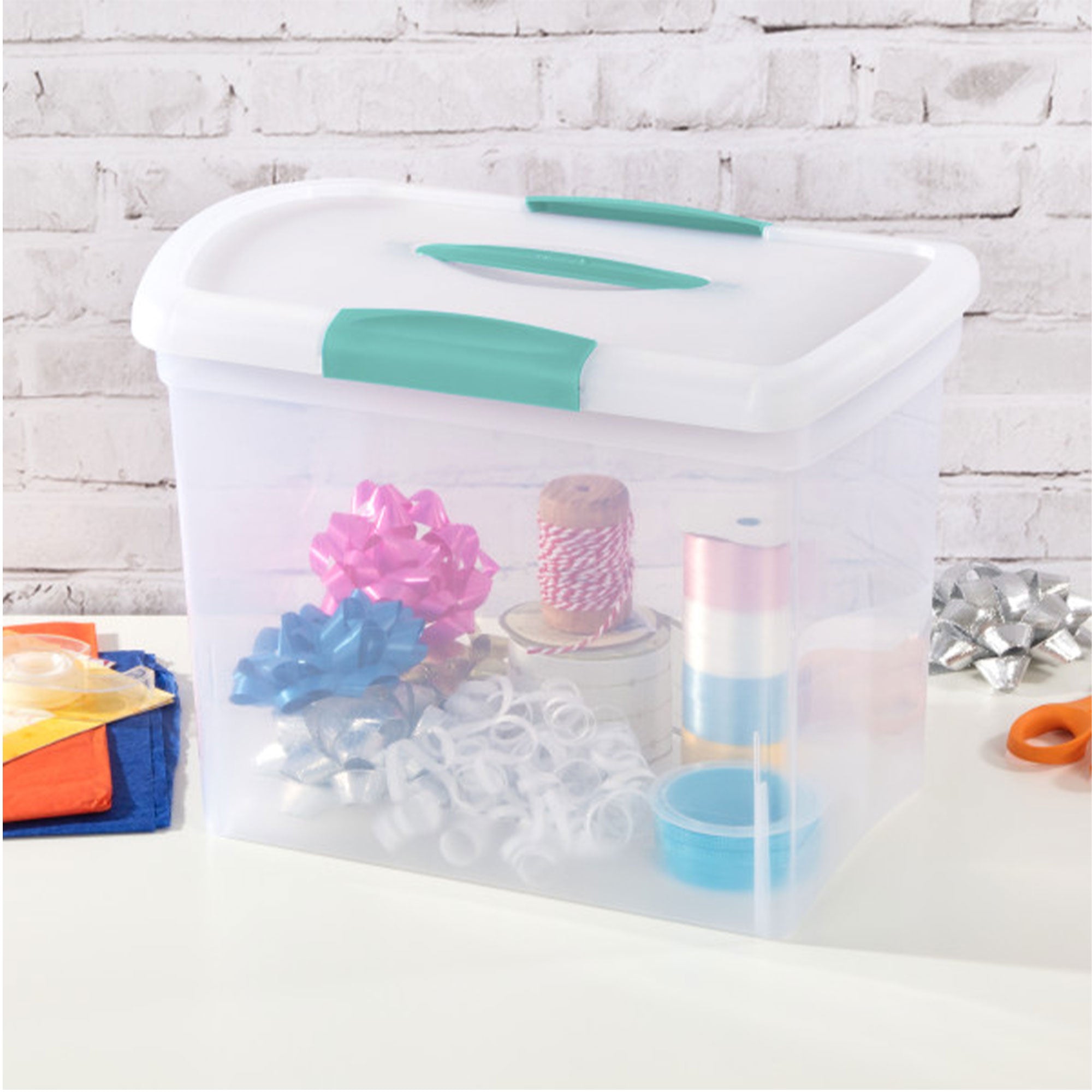 Sterilite Large Nesting ShowOffs Clear File Box w/ Handle and Latches, (12 Pack) - VMInnovations