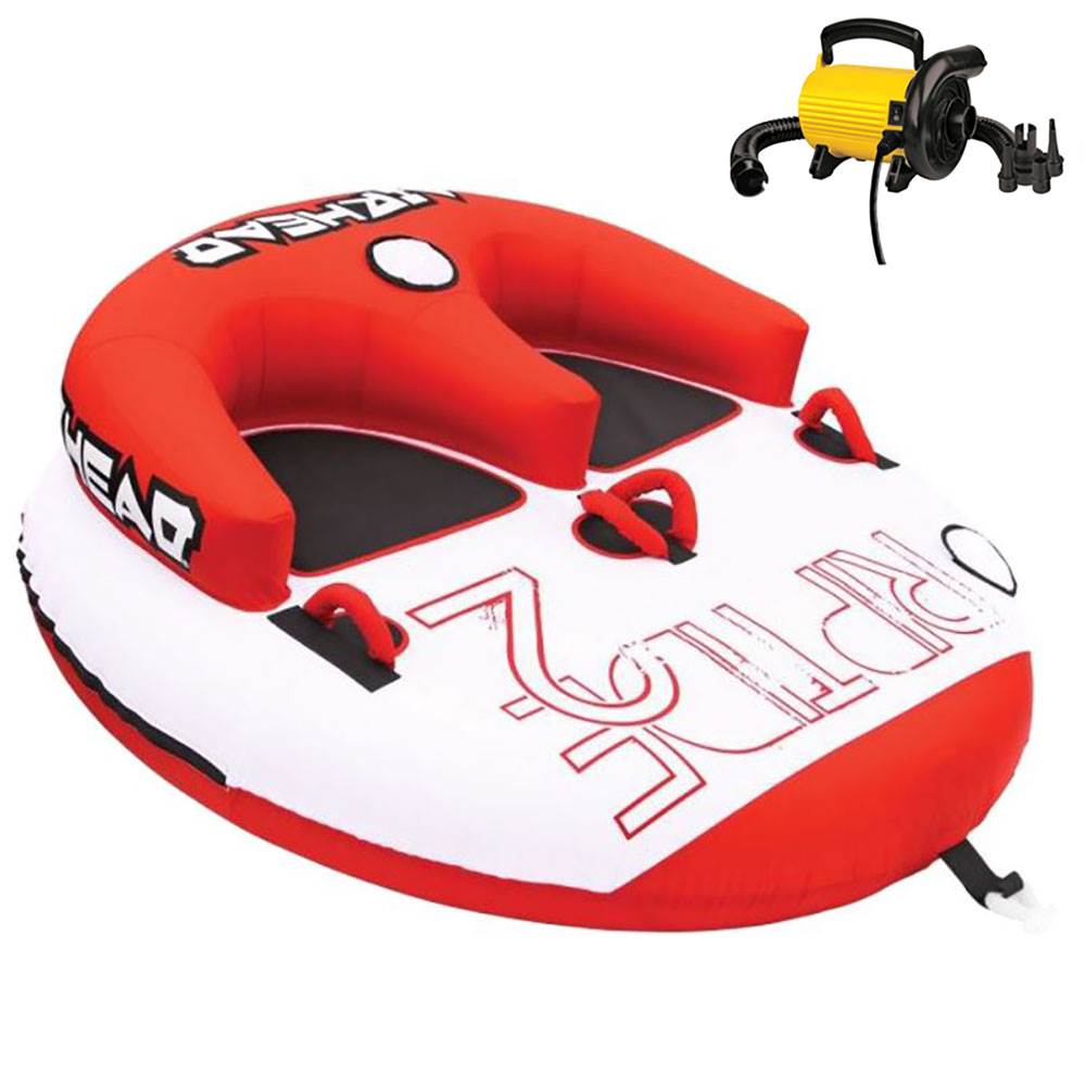 Airhead Riptide 2 Double Rider Inflatable Boat Towable Tube & 110V Electric Pump