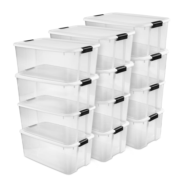 Sterilite 116 Quart Ultra Latching Clear Plastic Storage Tote Container, 12 Pack