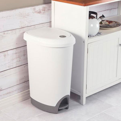 Sterilite 12.6 Gallon Locking StepOn Kitchen Garbage Wastebasket, White (4 Pack)