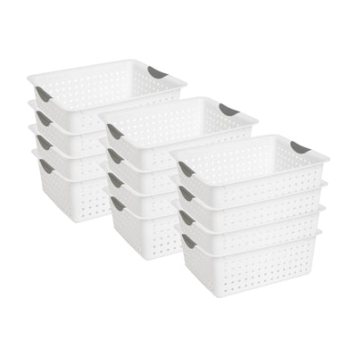 Sterilite Large Ultra Plastic Storage Bin Baskets with Handles, White, 12 Pack