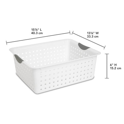 Sterilite Large Ultra Plastic Storage Bin Baskets with Handles, White, 18 Pack
