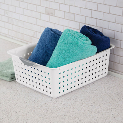 Sterilite Large Ultra Plastic Storage Bin Baskets with Handles, White, 6 Pack