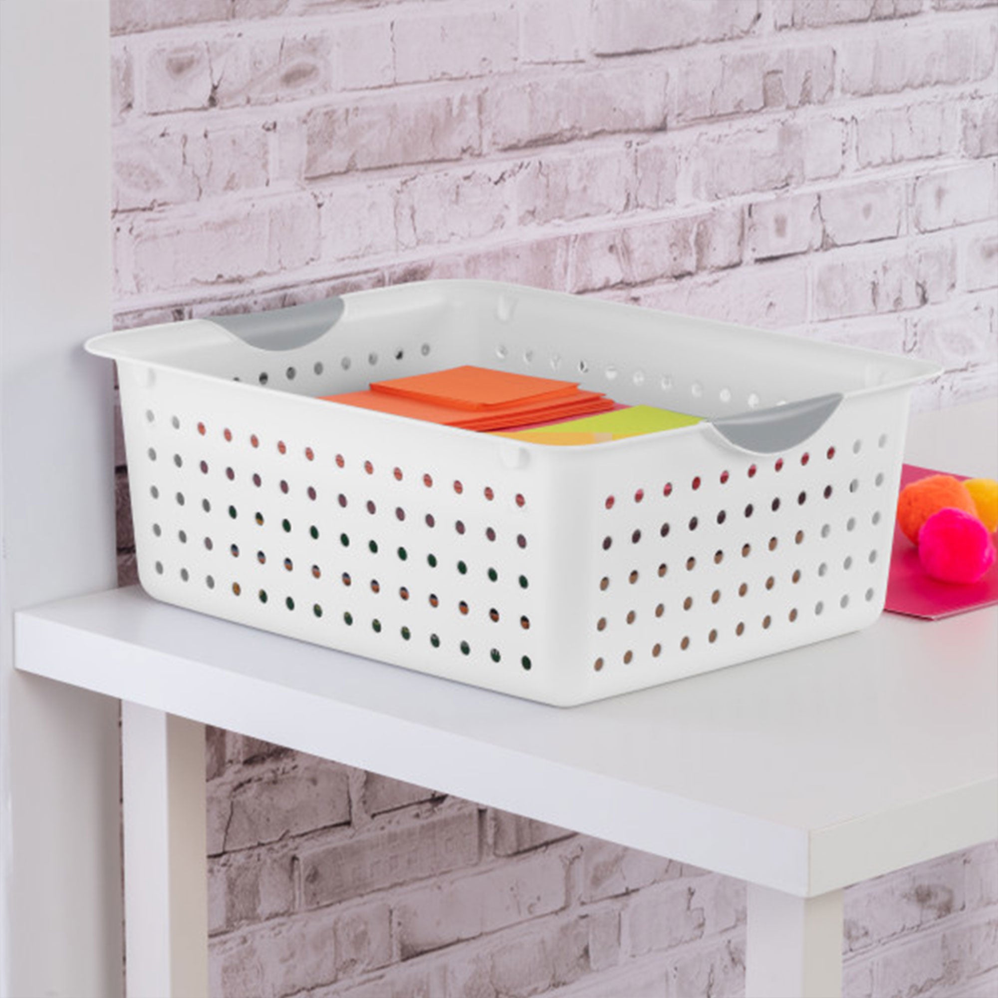 Sterilite Large Ultra Plastic Storage Bin Baskets with Handles, White, 18 Pack