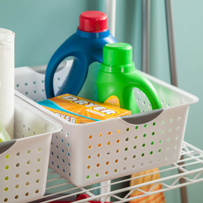 Sterilite Large Ultra Plastic Storage Bin Baskets with Handles, White, 18 Pack
