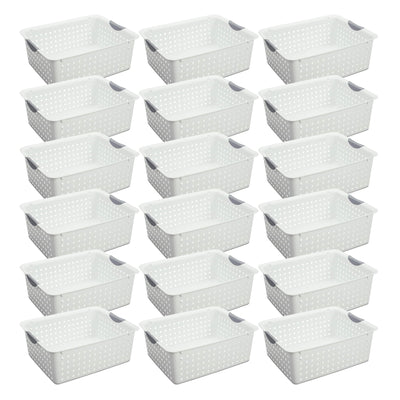 Sterilite Large Ultra Plastic Storage Bin Baskets with Handles, White, 18 Pack