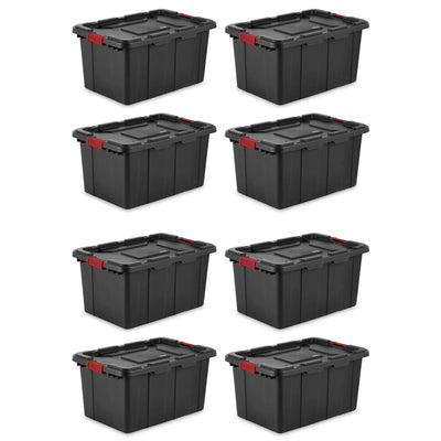 Sterilite 27 Gallon Durable Rugged Industrial Tote w/Red Latches, Black (8 Pack)