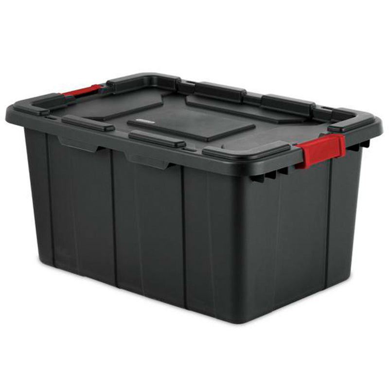 Sterilite 27 Gallon Durable Rugged Industrial Tote w/Red Latches, Black (8 Pack)