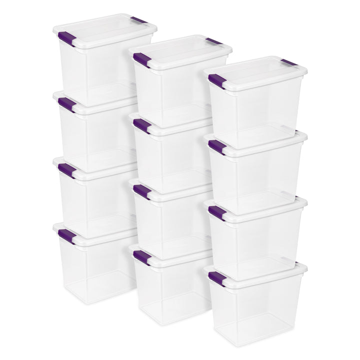 Sterilite 27 Qt ClearView Latch Storage Stackable Bin with Latching Lid, 12 Pack