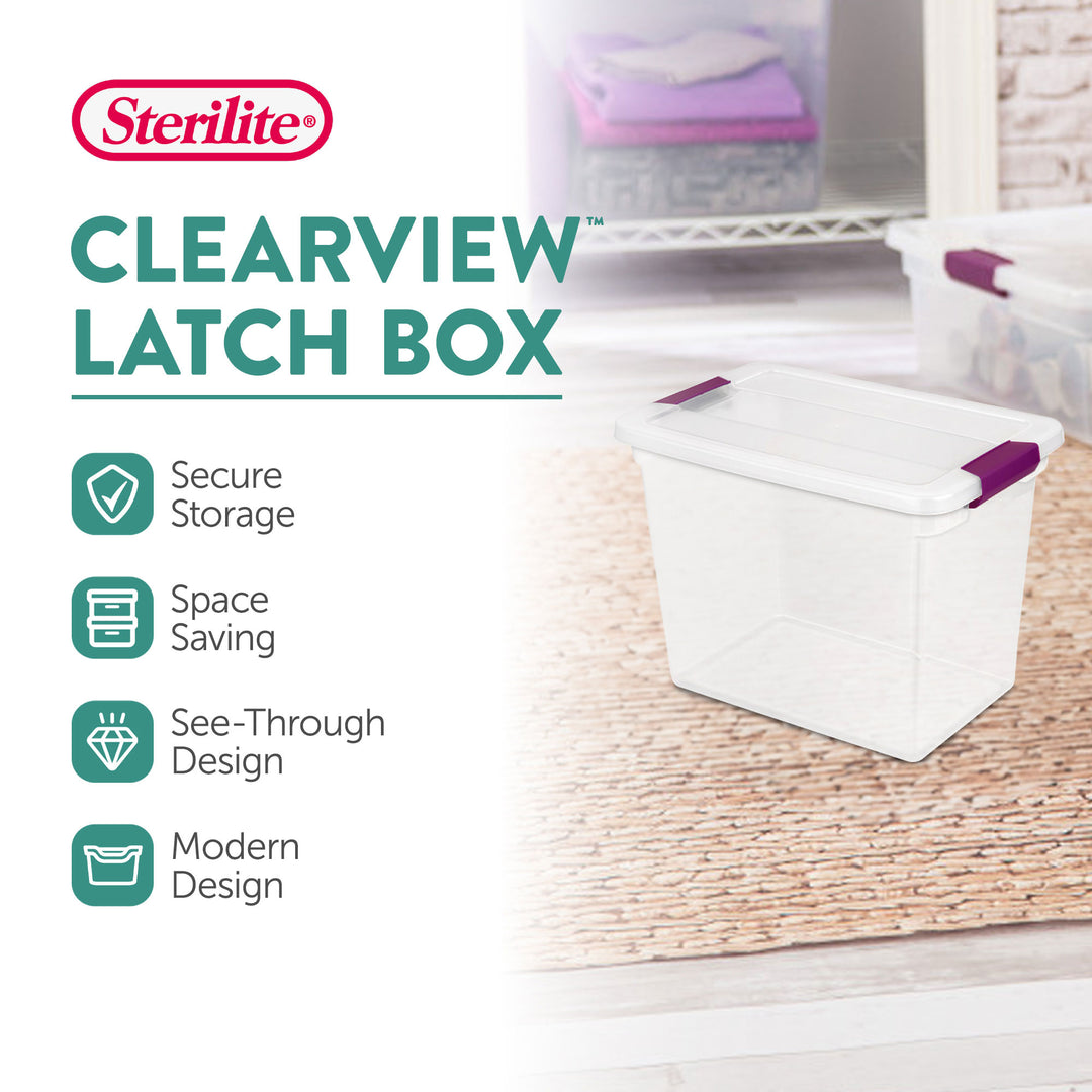 Sterilite 27 Qt ClearView Latch Storage Stackable Bin with Latching Lid, 6 Pack