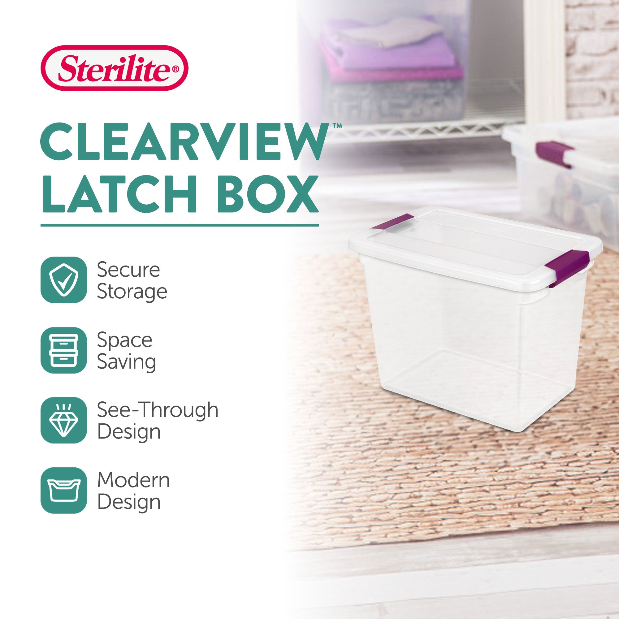 Sterilite 27 Qt ClearView Latch Storage Stackable Bin with Latching Lid, 6 Pack - VMInnovations