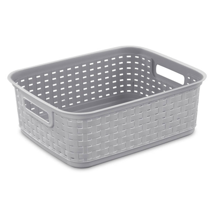 Sterilite Short Weave Wicker Pattern Storage Container Basket, Gray (12 Pack) - VMInnovations