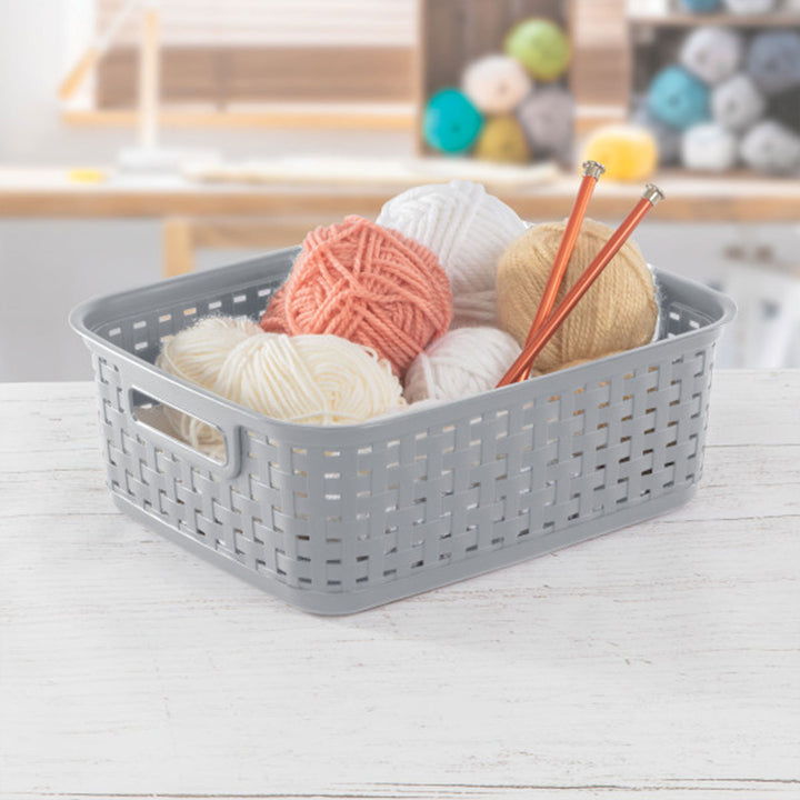 Sterilite Short Weave Wicker Pattern Storage Container Basket, Gray (12 Pack) - VMInnovations
