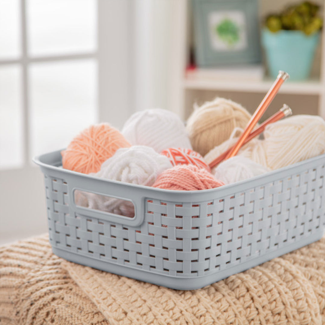 Sterilite Short Weave Wicker Pattern Storage Container Basket, Gray (12 Pack) - VMInnovations