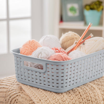 Sterilite Short Weave Wicker Pattern Storage Container Basket, Gray (12 Pack)