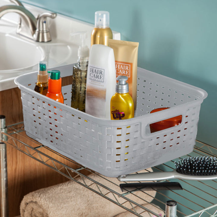 Sterilite Short Weave Wicker Pattern Storage Container Basket, Gray (12 Pack) - VMInnovations