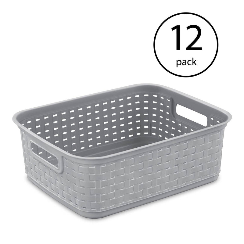 Sterilite Short Weave Wicker Pattern Storage Container Basket, Gray (12 Pack)