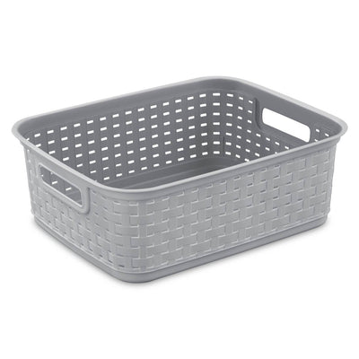 Sterilite Short Weave Wicker Pattern Storage Container Basket, Gray (12 Pack)