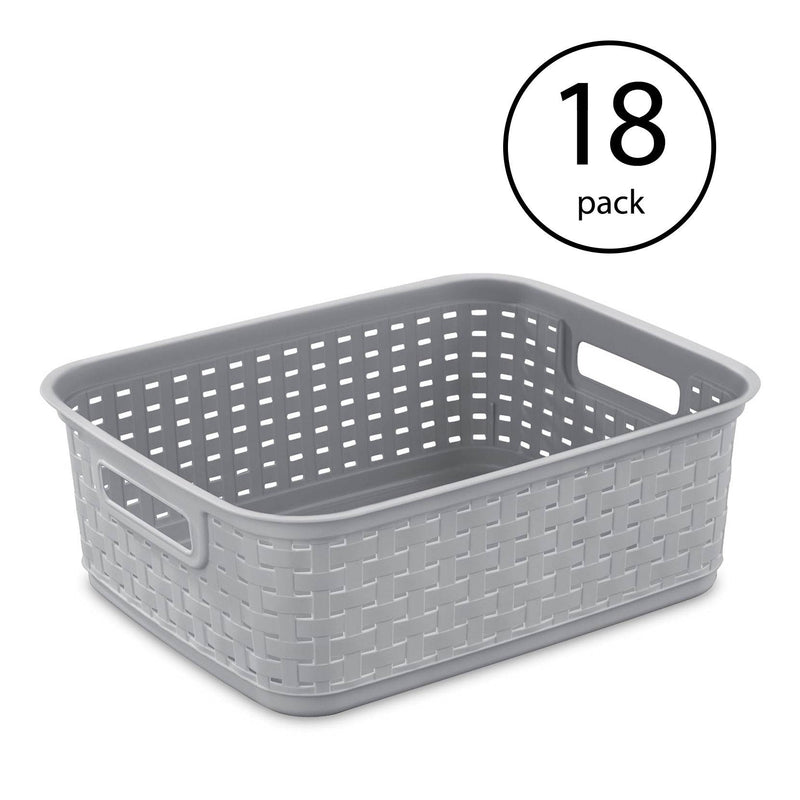 Sterilite Short Weave Wicker Pattern Storage Container Basket, Gray (18 Pack) - VMInnovations
