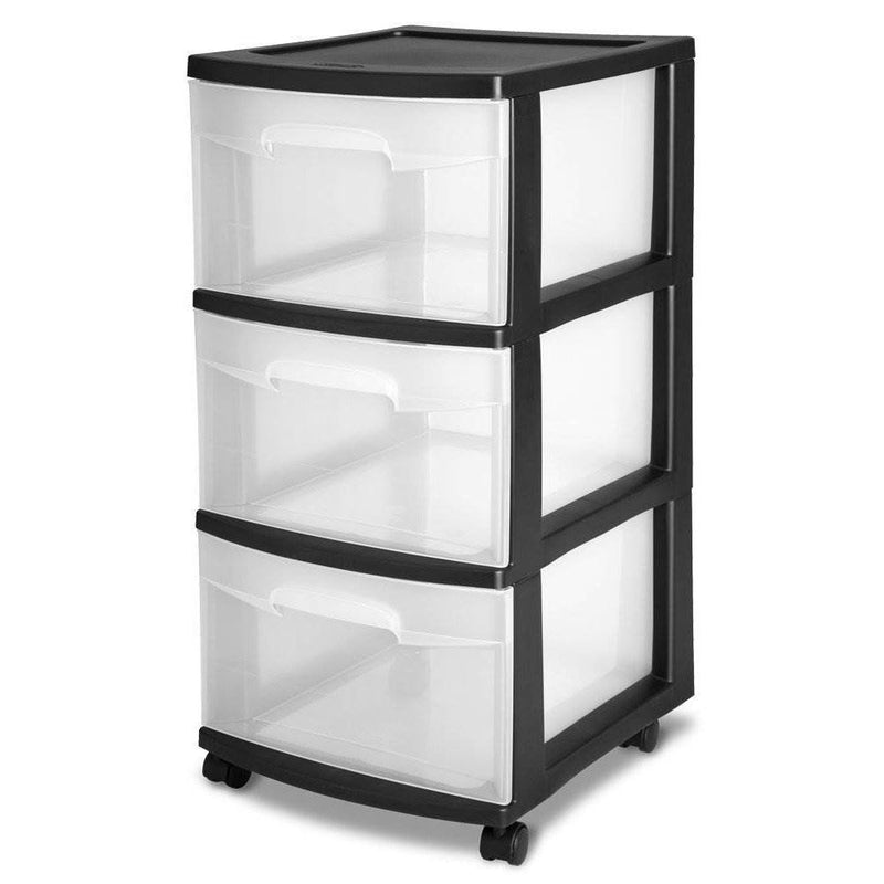 Sterilite 3 Drawer Storage Cart with Clear Drawers and Black Frame (6 Pack) - VMInnovations
