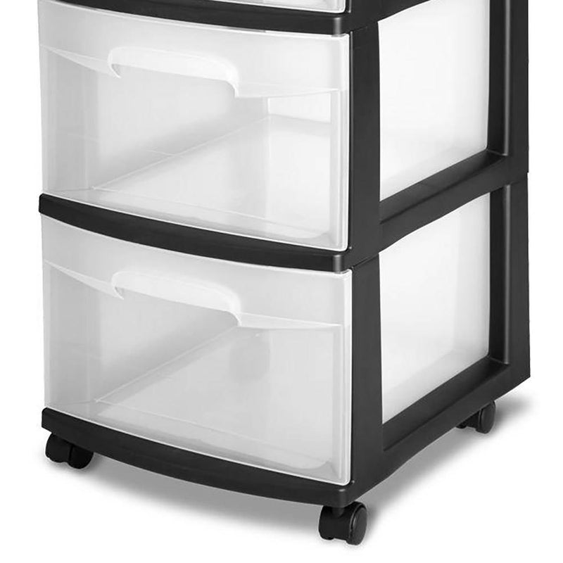Sterilite 3 Drawer Storage Cart with Clear Drawers and Black Frame (6 Pack)