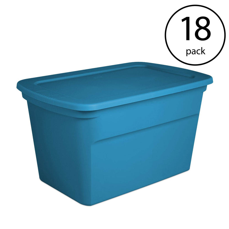 Sterilite 17364306 30 Gallon Plastic Storage Tote, Blue Aquarium (18 Pack)