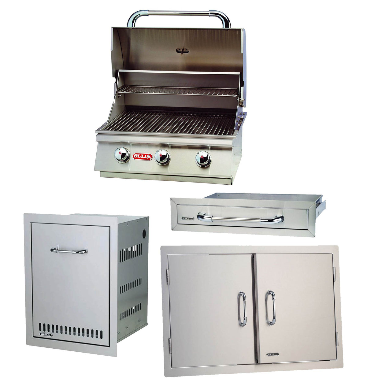Bull Steer 3 Burner 24'' Stainless Steel Propane Grill Head & Accessory Package