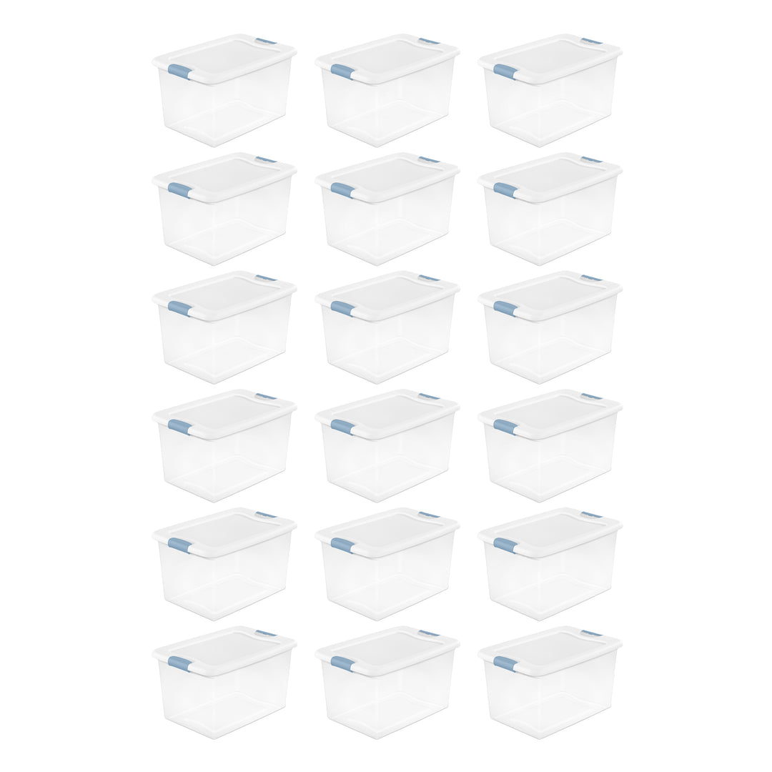 Sterilite 64 Qt Clear Plastic Stackable Storage Bin w/ White Latch Lid, 18 Pack