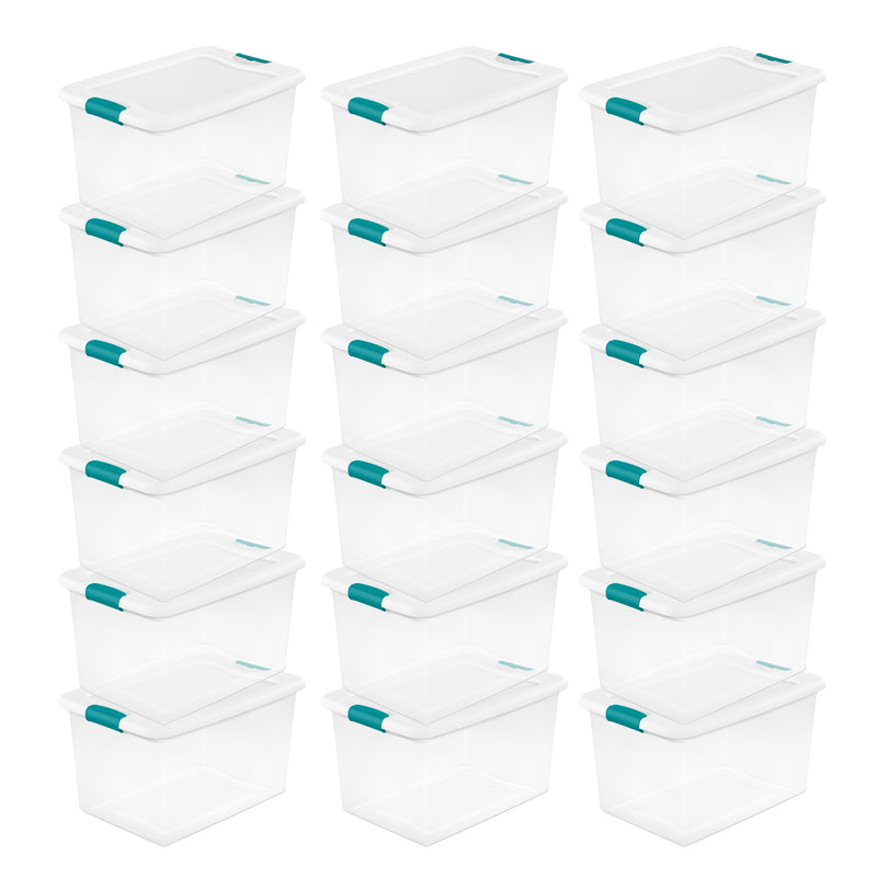 Sterilite 64 Qt Clear Plastic Stackable Storage Bin w/ White Latch Lid, 18 Pack - VMInnovations