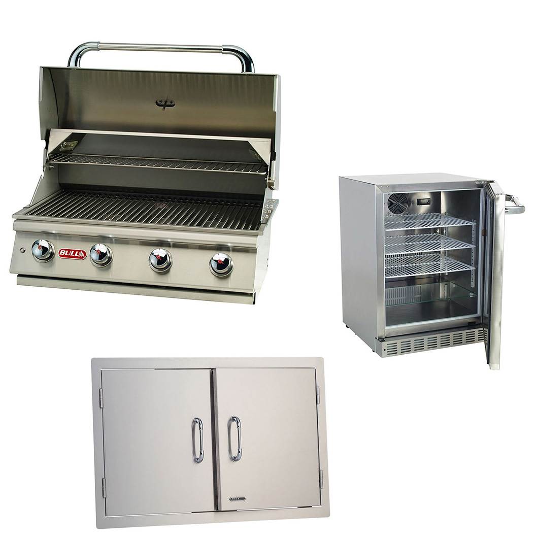 Bull Lonestar Natural Gas Barbecue Grill Head, Double Doors & Refrigerator